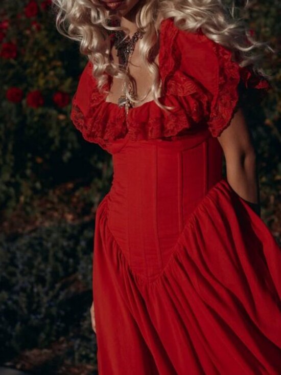 Selkie The Revolt Red Cupid Midi Dress Medium - Picture 11 of 14